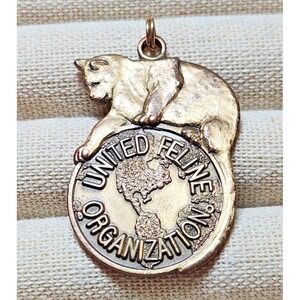 Vintage Bronze‎ "United Feline Organization" Pendant or Keychain